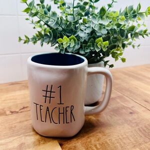 Rae Dunn #1 Teacher White Ceramic Mug with teal interior
